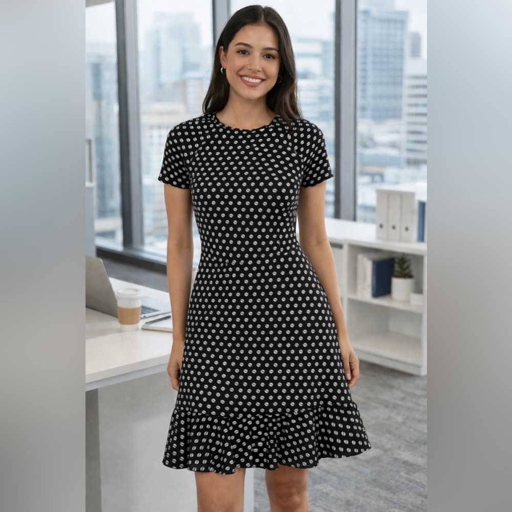 Michael Kors Black and White Patterned Midi Dress size 4